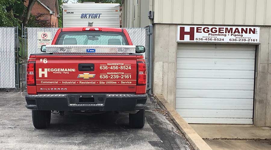 Heggemann Inc. building Washington, MO with red truck parked out front