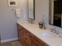 Stylish bathroom with subway tiles and silver hardware accents.